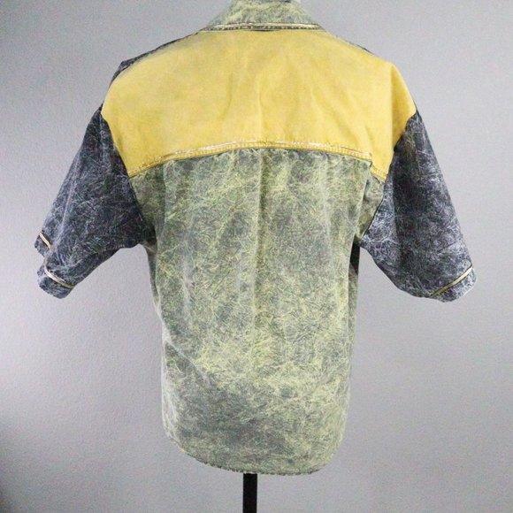 80's Acid Wash Vintage Button Down Two Tone Shirt Stranger Things Style - Picture 8 of 9